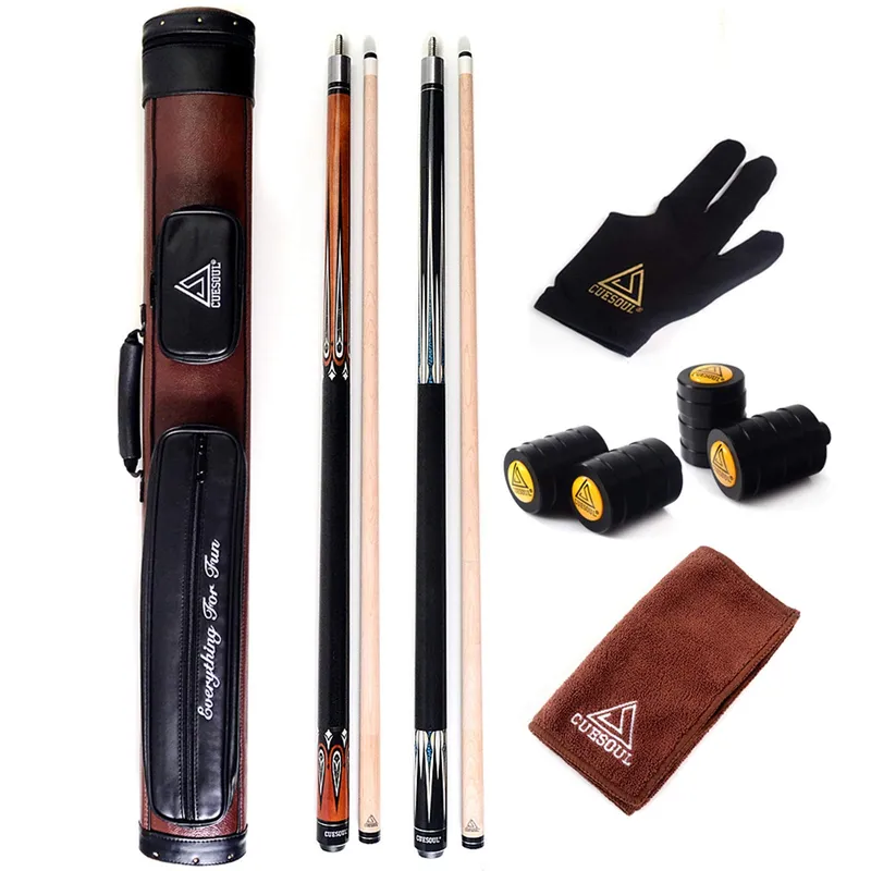 CUESOUL House Bar Pool Cue Sticks, 2-Pack with Brown Case