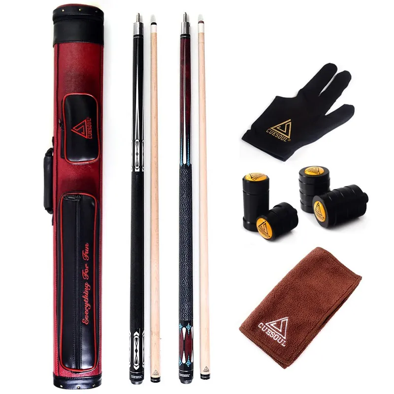 CUESOUL House Bar Pool Cue Sticks, 2-Pack with Red Case