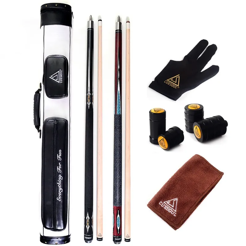 CUESOUL House Bar Pool Cue Sticks 2-Pack with White Case