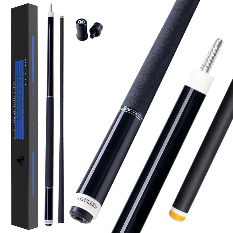 The KONLLEN Ebony cue featuring abalone inlays and carbon fiber shaft